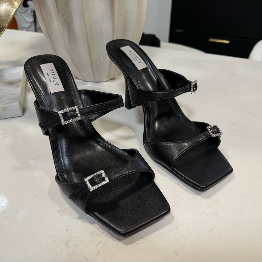 Steven New York Black Chic Sandals Size 11 Minimalist Heels
